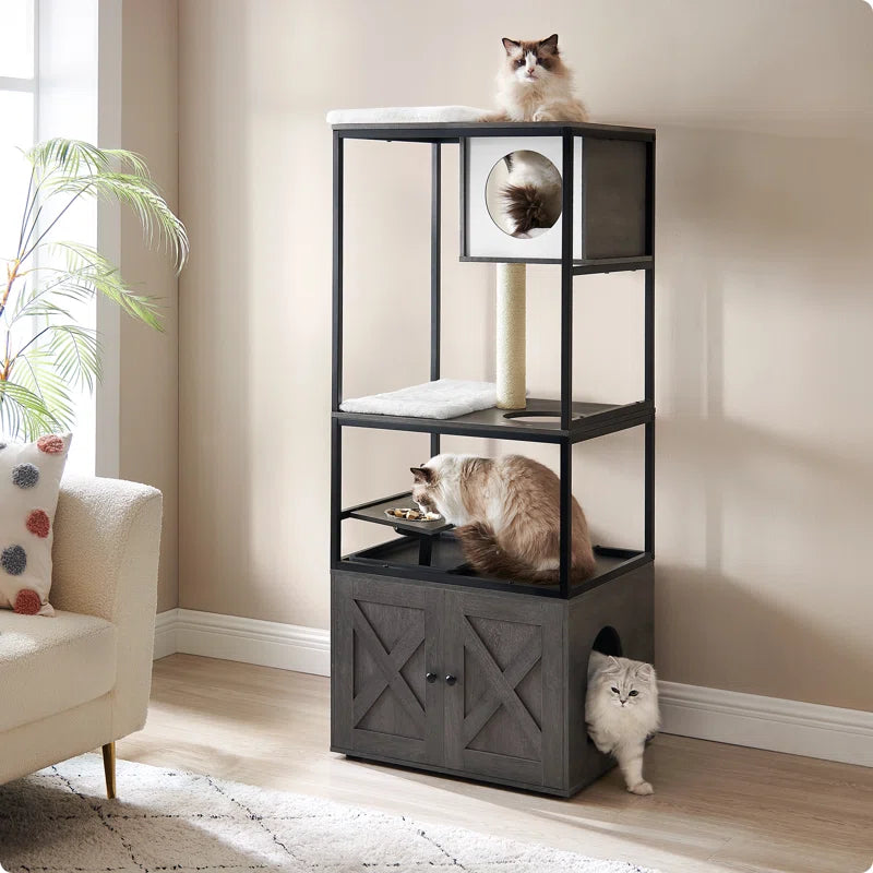 Kimmel 58" Cat Condo with Litter Box Enclosure and Elevated Bowls