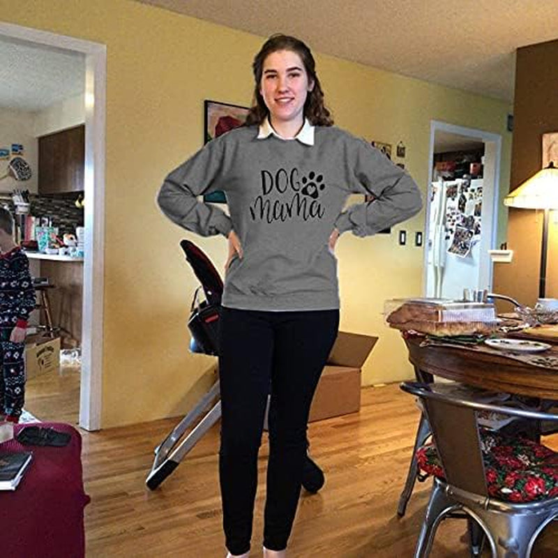 Dog Mom Sweatshirts Women Mama Sweatshirts Dog Paw Sweatshirt Long Sleeve Shirt Funny Mom Letter Print Pullover Blouse Gray