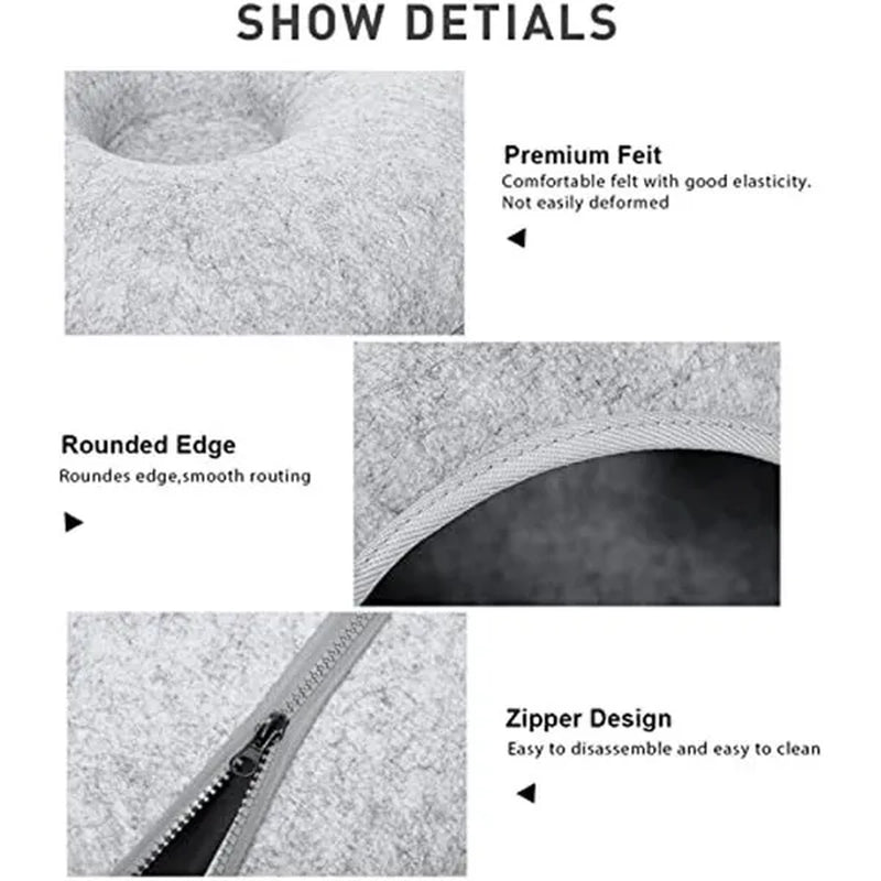 Cat Tunnel Bed Felt Tunnel Cat Nest,Round Felt Donut Cat Nest, Removable Cat Bed House Nest with Zipper Four Seasons for Small Dog Cat Puppy Sleeping