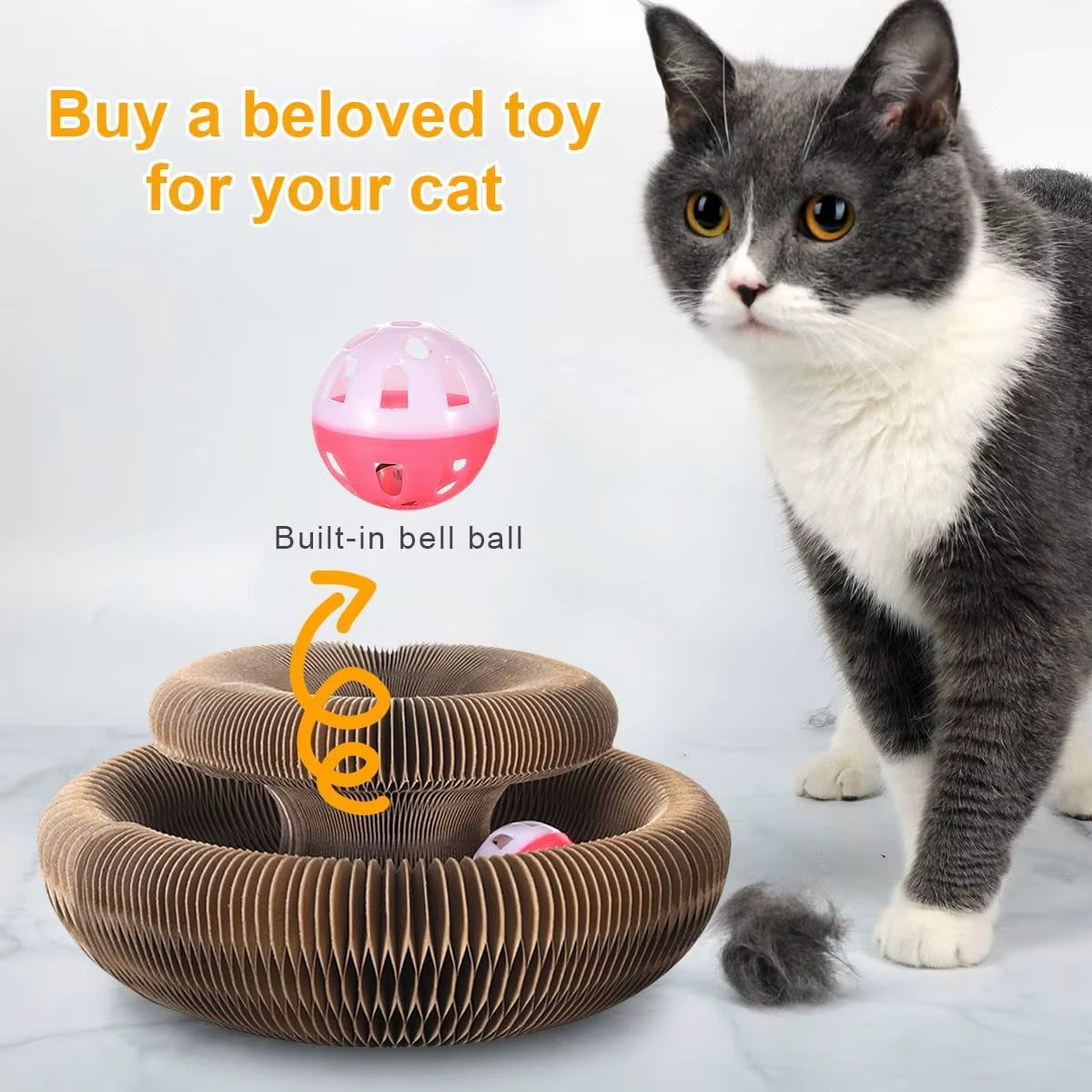 Foldable Magic Organ Cat Scratcher Scratch round Corrugated Scratching Cat Toys with Bell Interactive Toys Grinding Claw Toy