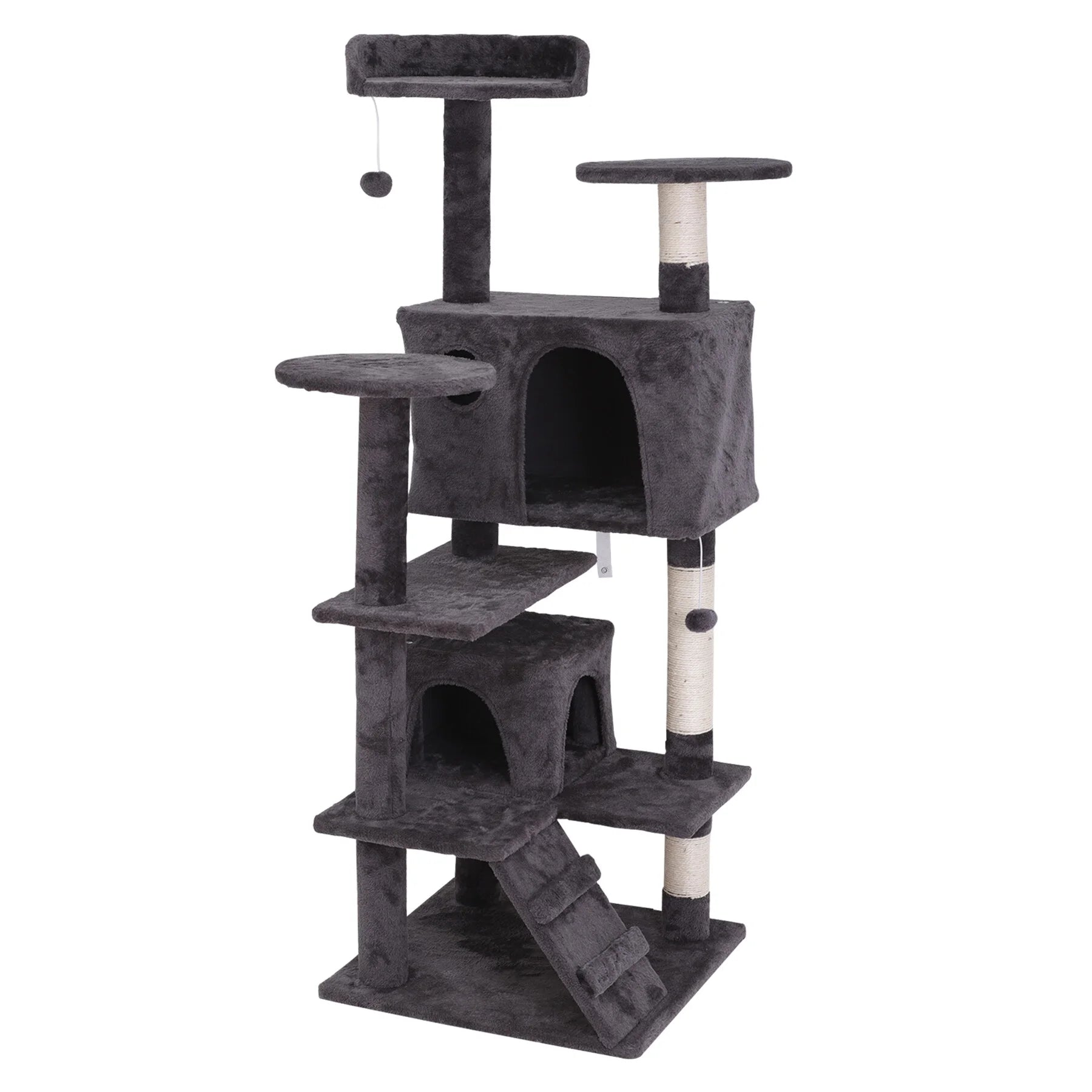 55-In Cat Tree & Condo Scratching Post Tower, Dark Gray
