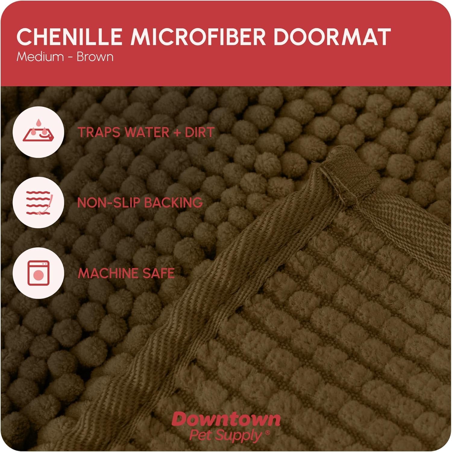 Medium Microfiber Dog Mat, 31" X 20", Brown, Absorbent and Quick-Drying, Non-Slip Rubber Backed, Machine Washable