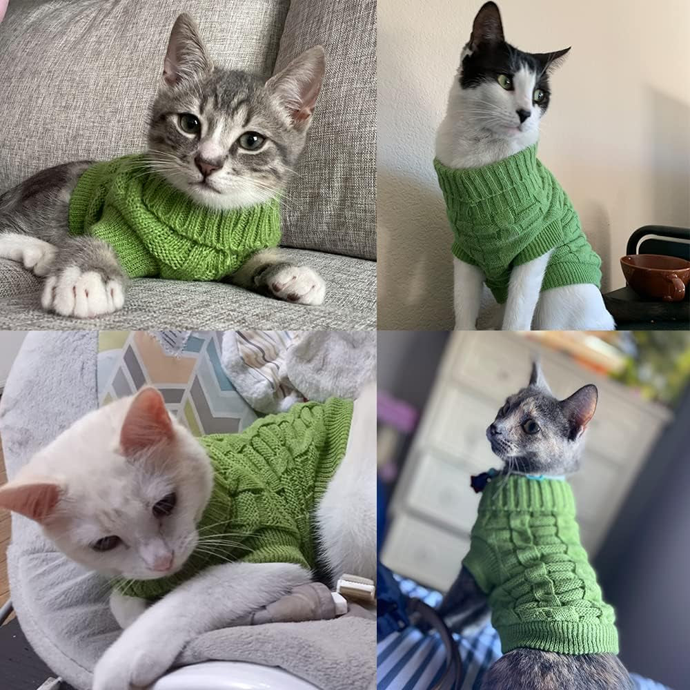 Cat Sweater,Turtleneck Knitted Kitten Clothes,Cat Sweaters for Cats Only, Sphynx Cat Clothes,Small Dog Sweaters(Green,Xxl)