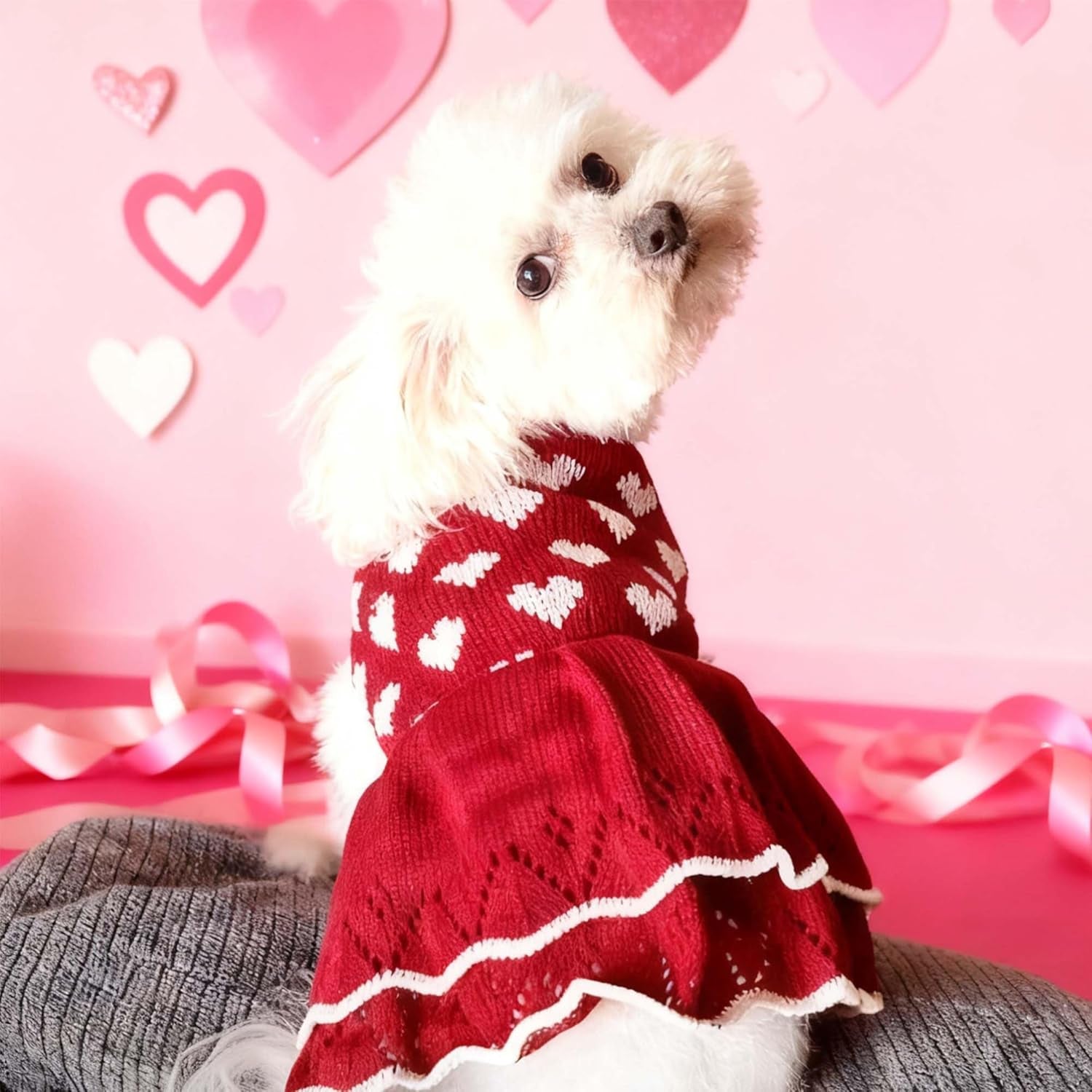 Small Dog Sweaters Girl Red Winter Warm Dog Christmas Dress Day Day Costume Clothes Dachshund Chihuahua Corgi (Red, XS)